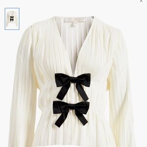 Wayf Cream Blouse with Black Bow Details